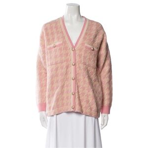 Sandro Paris Pink Houndstooth Knit Jacket Cardigan | Size 2 (US M)